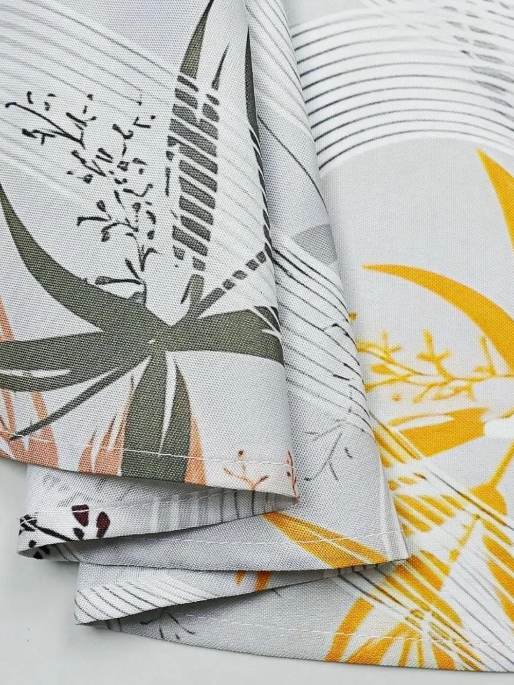 Floral Printed Vinyl Tablecloth - White with Multicolor Leaf Accents